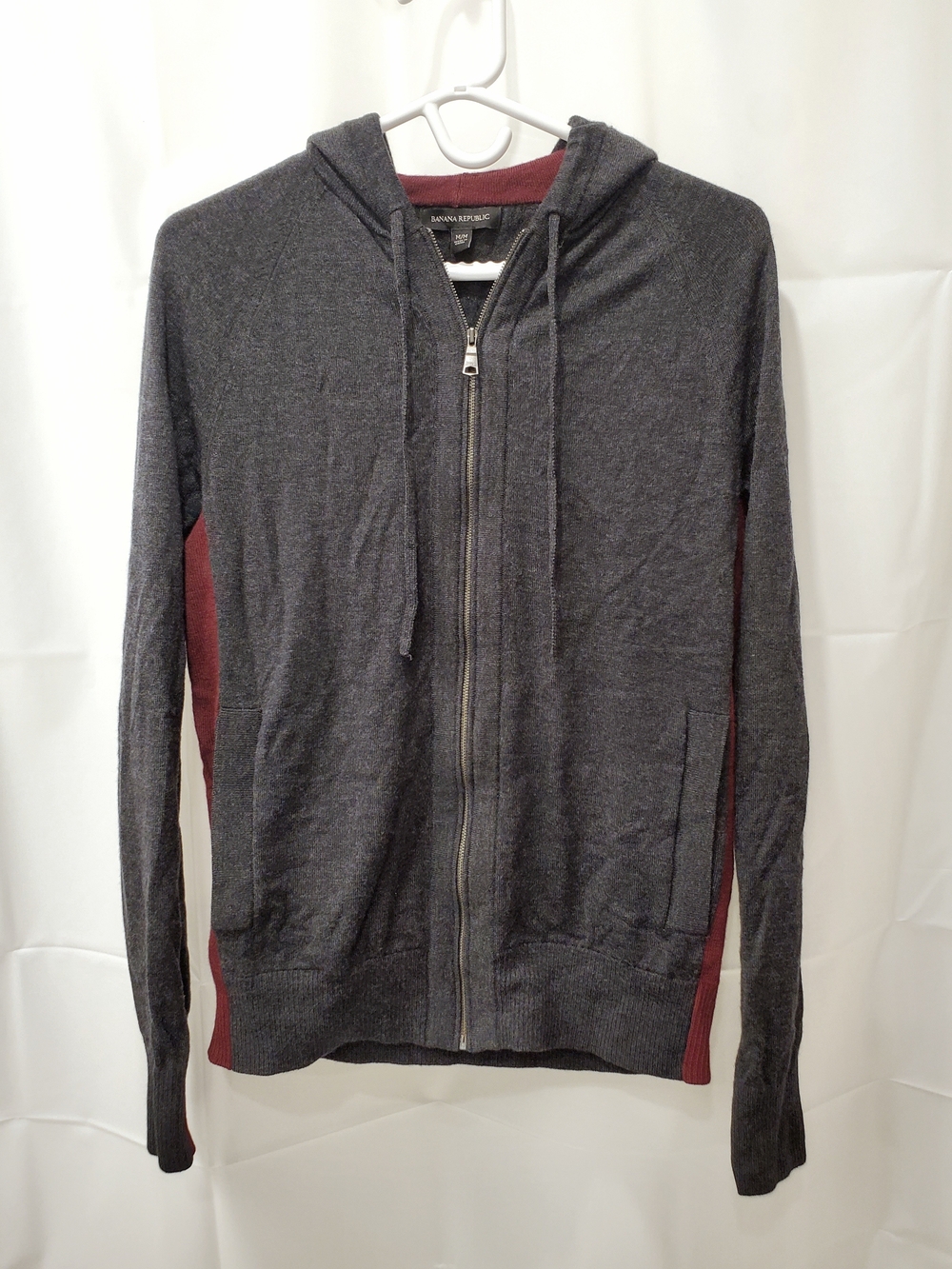 Banana Republic Merino Charcoal Zip Hoodie with Red Side Panels